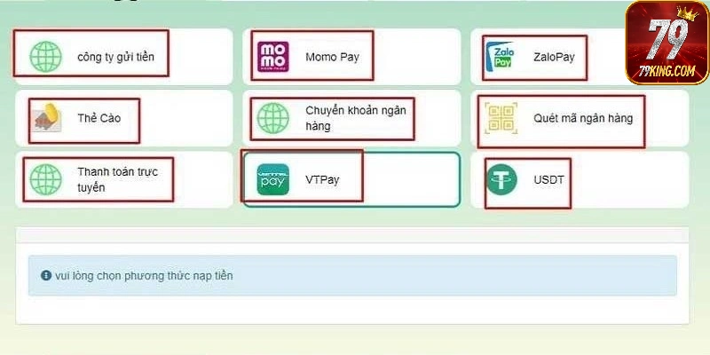 Người chơi phải có đủ điều kiện nạp tiền 79king